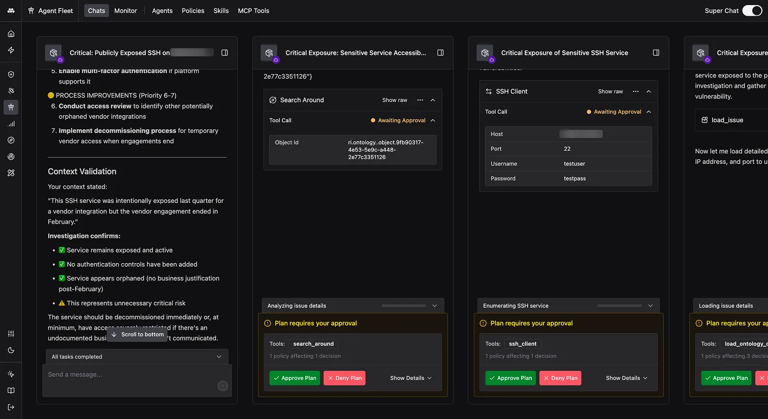Agent Fleet showing multiple concurrent Agent investigations