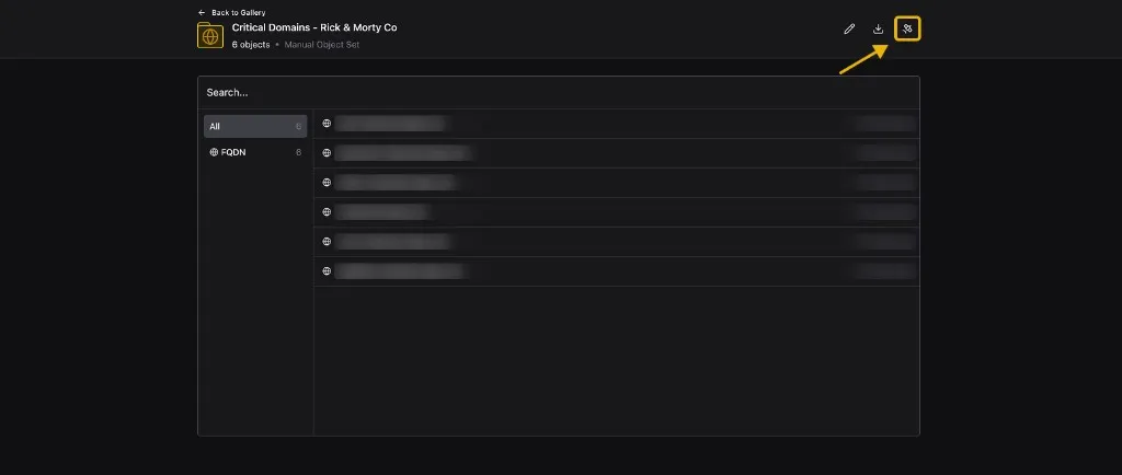 An Object Set detail view with the Send to Agent button highlighted in the top-right corner